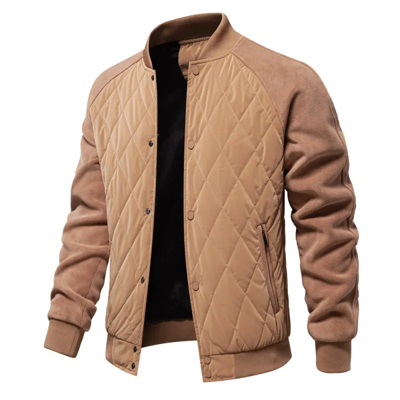 Men's Fleece-Lined Patchwork Bomber Jacket
