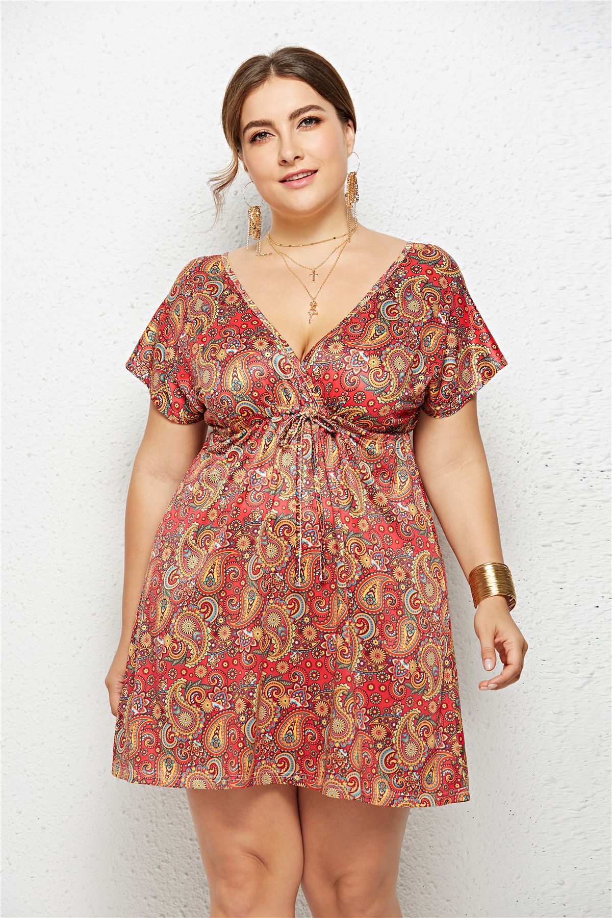 Chic Deep V-Neck Printed Dress