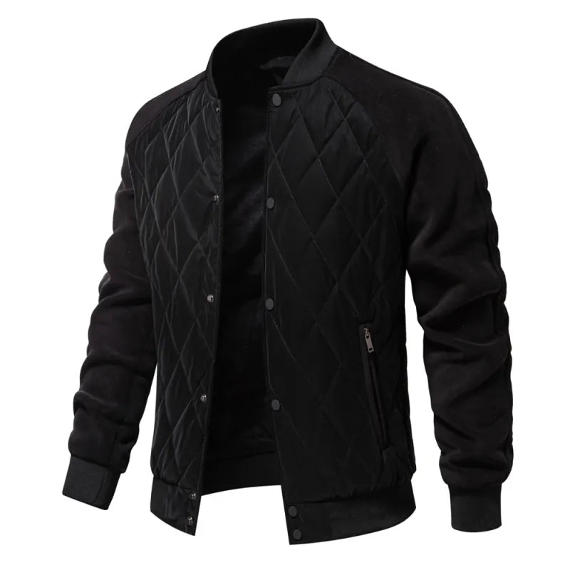 Men's Fleece-Lined Patchwork Bomber Jacket