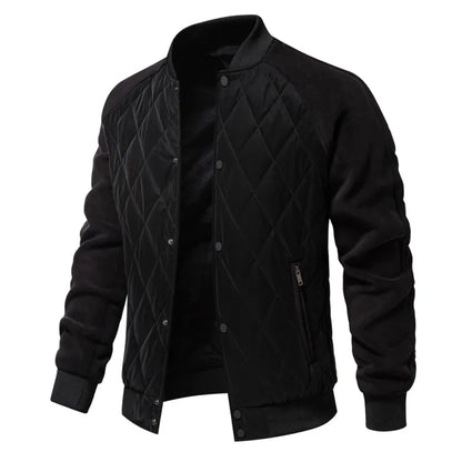 Men's Fleece-Lined Patchwork Bomber Jacket