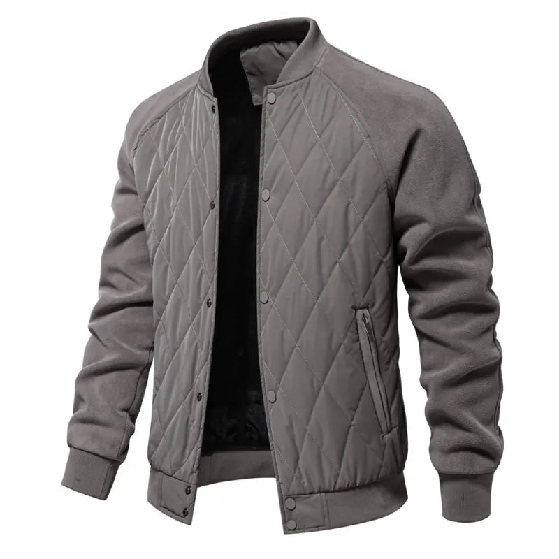 Men's Fleece-Lined Patchwork Bomber Jacket