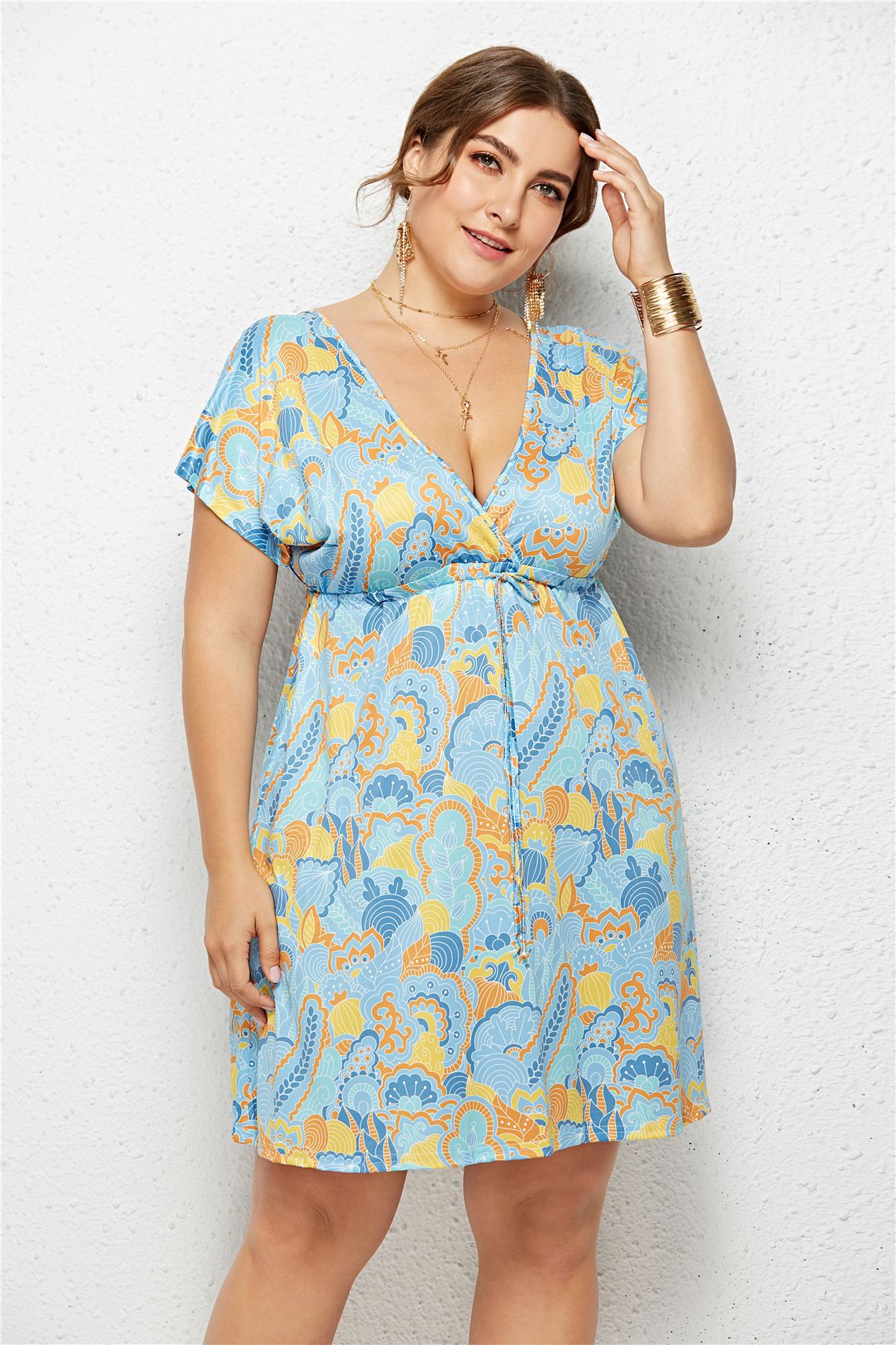 Chic Deep V-Neck Printed Dress