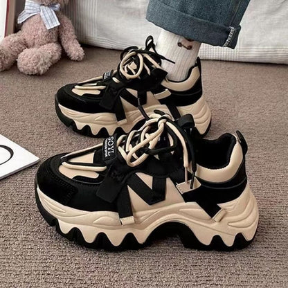Chic Women's Lace-Up Trainers - Stylish Colorblock