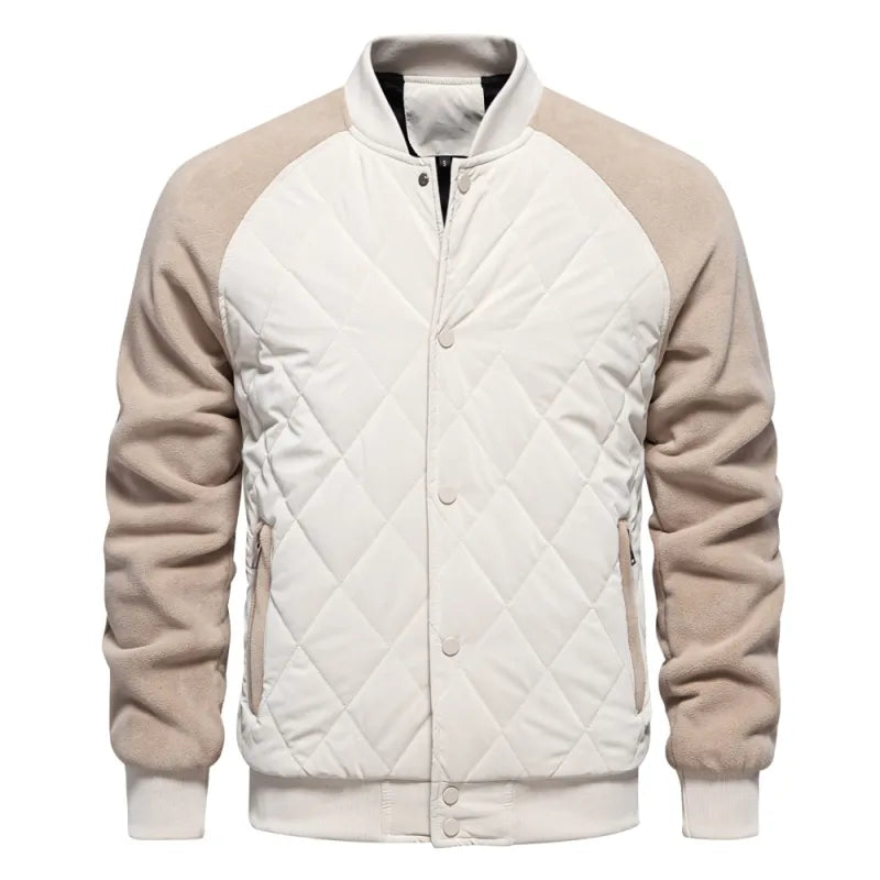Men's Fleece-Lined Patchwork Bomber Jacket