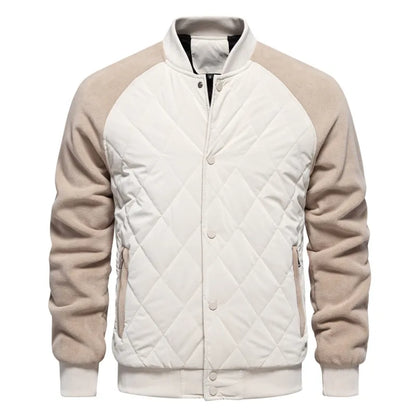 Men's Fleece-Lined Patchwork Bomber Jacket