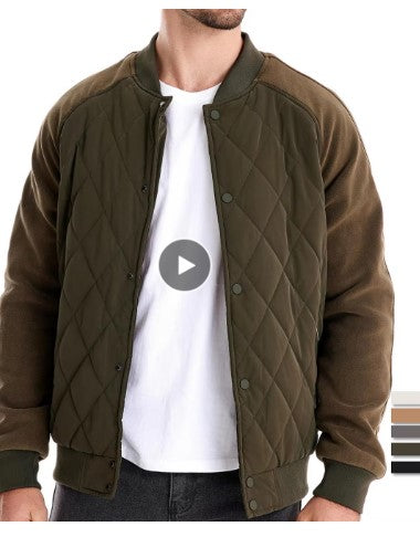 Men's Fleece-Lined Patchwork Bomber Jacket