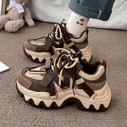 Chic Women's Lace-Up Trainers - Stylish Colorblock