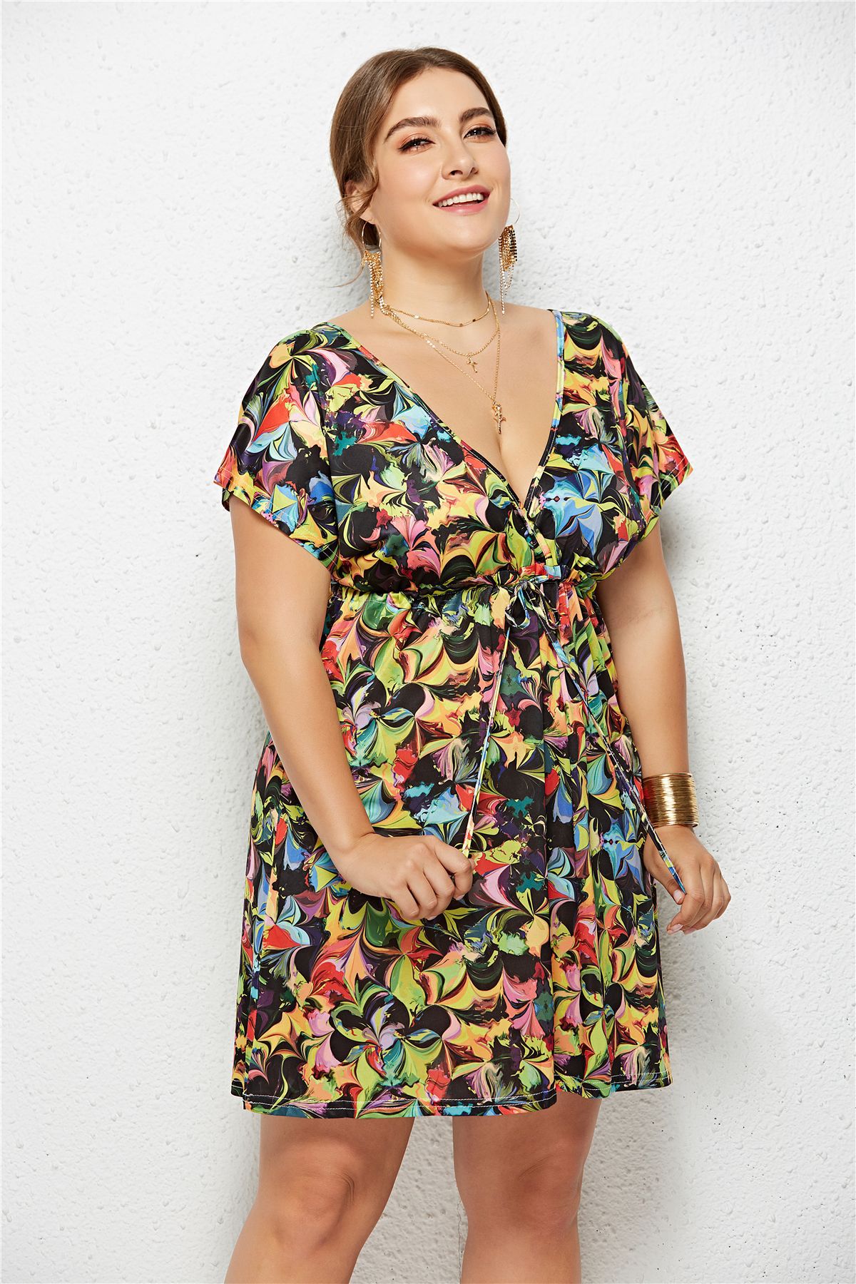Chic Deep V-Neck Printed Dress