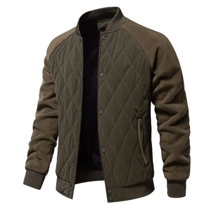 Men's Fleece-Lined Patchwork Bomber Jacket