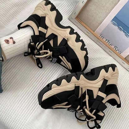 Chic Women's Lace-Up Trainers - Stylish Colorblock